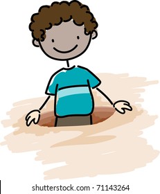 Illustration of a Kid Caught in a Hole