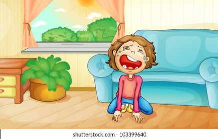Illustration of a kid crying at home