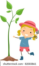 Illustration of a Kid Cultivating a Plant