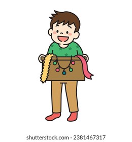 Illustration of Kid Decorating Christmas Tree