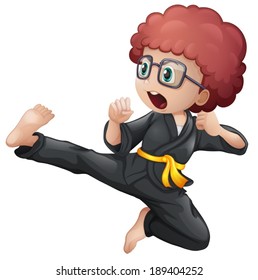 Illustration of a kid doing karate on a white background