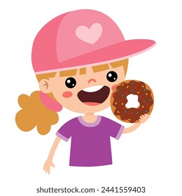 Illustration Of Kid With Donut