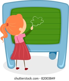Illustration of a Kid Drawing Something on the Board