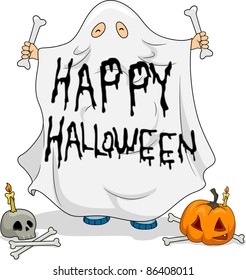 Illustration of a Kid Dressed as a Ghost