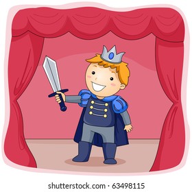 Illustration of a Kid Dressed as a Prince Acting in a Stage Play