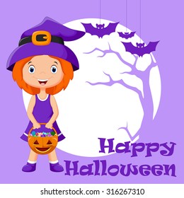 Illustration of a kid dressed as a witch