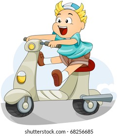 Illustration of a Kid Driving a Scooter
