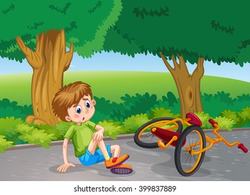 Illustration of a kid fallen from his bike