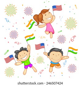 illustration of kid with flag India-America relationship