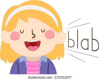 Illustration of a Kid Girl Blabbing and Saying Things with Blab Sound