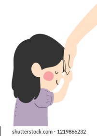 Illustration of a Kid Girl Bowing, Holding an Adults Hand and Pressing It to Her Forehead as Sign of Respect