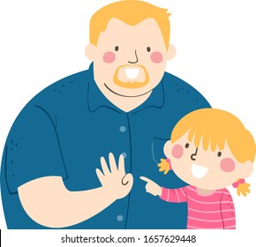 Illustration of a Kid Girl Counting the Fingers Held by Her Father