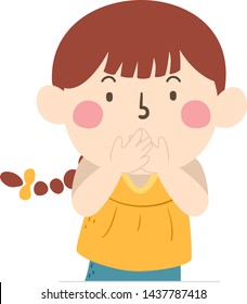 Illustration of a Kid Girl Covering Her Mouth to Not Speak or Make a Sound