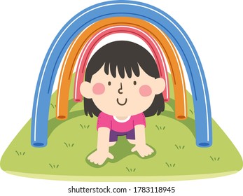 Illustration Of A Kid Girl Crawling Underneath A Pool Noodle Obstacle Course