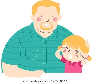 Illustration of a Kid Girl Crying and Running Towards Her Father Comforting Her
