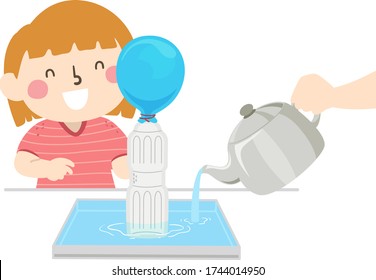 Illustration Of A Kid Girl Doing The Balloon In Hot Water Science Experiment