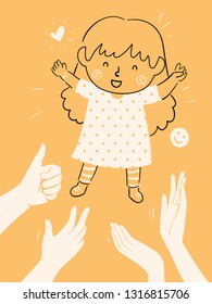 Illustration of a Kid Girl Doodle with Hands Clapping and Giving Okay Sign. Child Raising, Praise and Validation