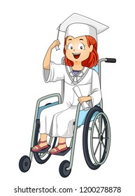 Illustration of a Kid Girl During Graduation Sitting on a Wheelchair