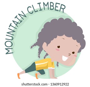 Illustration of a Kid Girl Exercising and Showing How to do Mountain Climber Exercise