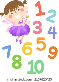 Illustration of a Kid Girl Fairy Holding Magical Wand with Numbers One to Ten