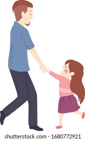 Illustration of a Kid Girl and Father Holding Hands and Dancing Happily