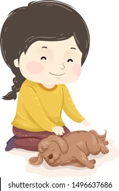 Illustration of a Kid Girl Giving Her Pet Dog a Reiki Massage