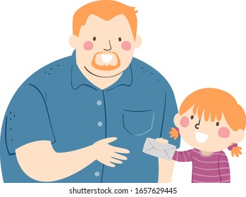 Illustration of a Kid Girl Giving Her Father a Letter in a White Envelope