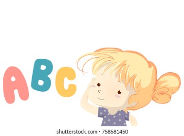 Illustration of a Kid Girl with Hands to Her Ear Listening to ABC