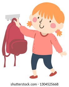 Illustration of a Kid Girl Hanging Her Back Pack After Coming Home as Her After School Routine