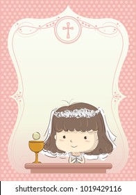 Illustration of a Kid Girl In Her First Communion Frame Design