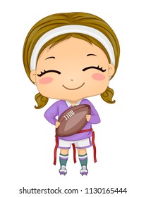 Illustration of a Kid Girl Holding a Ball Playing Flag Foot Ball