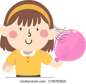 Illustration Of A Kid Girl Holding A Balloon With Hair Sticking To It And Experimenting With Static Electricity