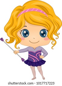 Illustration of a Kid Girl Holding a Baton for Twirling