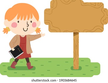 Illustration Of A Kid Girl Holding A Bible And Presenting Blank Sign Board