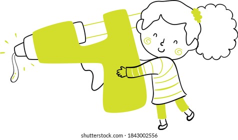 Illustration Of A Kid Girl Holding A Big Glue Gun For Craft