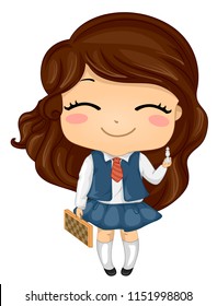 Illustration of a Kid Girl Holding a Chess Piece and Board