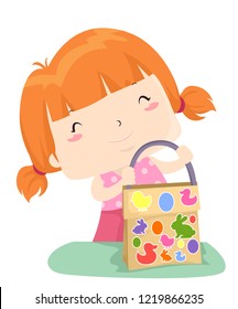 Illustration of a Kid Girl Holding an Easter Egg Hunting Bag She Decorated with Stickers