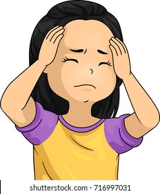 Illustration Of A Kid Girl Holding Head Because Of Headache