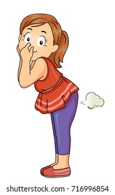 Illustration of a Kid Girl Holding Her Nose While Farting