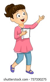 Illustration of a Kid Girl Holding her Script and Practicing