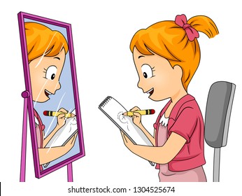 Illustration Kid Girl Holding Paper Pencil Stock Vector (Royalty Free ...