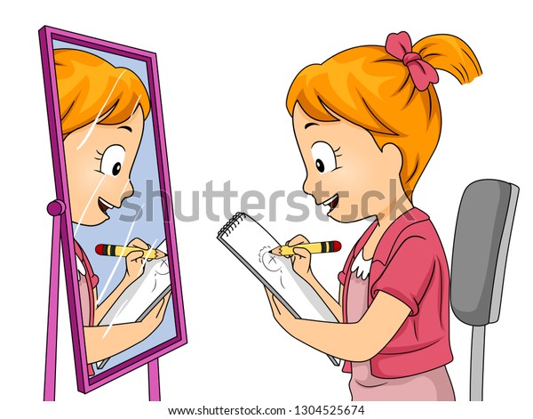 Illustration Kid Girl Holding Paper Pencil Stock Vector (Royalty Free ...