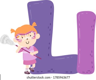 Illustration of a Kid Girl Holding Racquet and Wearing Eye Mask. Sports Alphabet