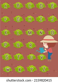 Illustration of a Kid Girl Holding a Watering Can for Cabbage with Alphabet Letters