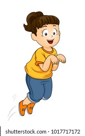 Illustration of a Kid Girl in a Hopping Pose Mid Air