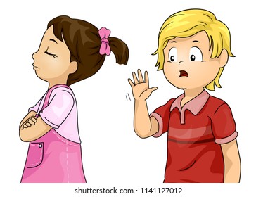 Illustration of a Kid Girl Ignoring a Kid Boy Saying Hello