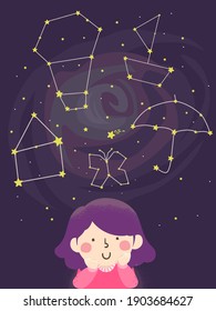 Illustration of a Kid Girl Imagining Different Shapes Formed by Stars