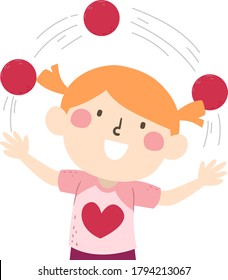 Illustration of a Kid Girl Juggling Three Balls Up in the Air
