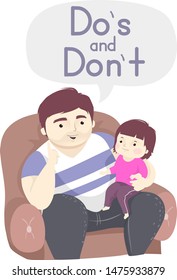 Illustration of a Kid Girl Listening to Her Father Talk About Rules While Sitting Down