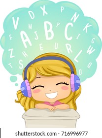 Illustration of a Kid Girl Listening to Learn Different Words